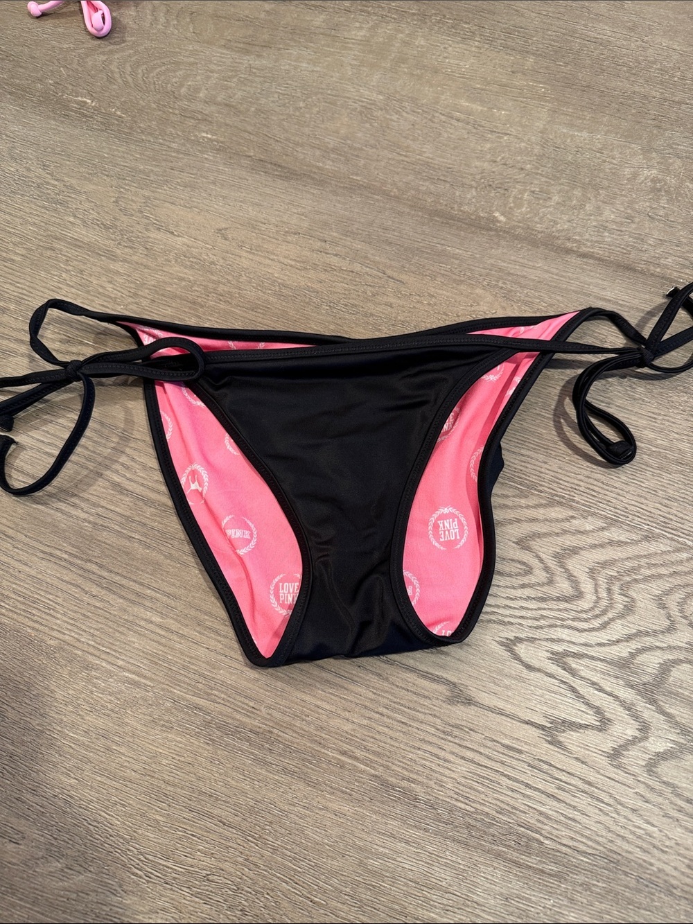 Black & Pink Tie-Side Bikini Bottom - PINK Victoria's Secret size small